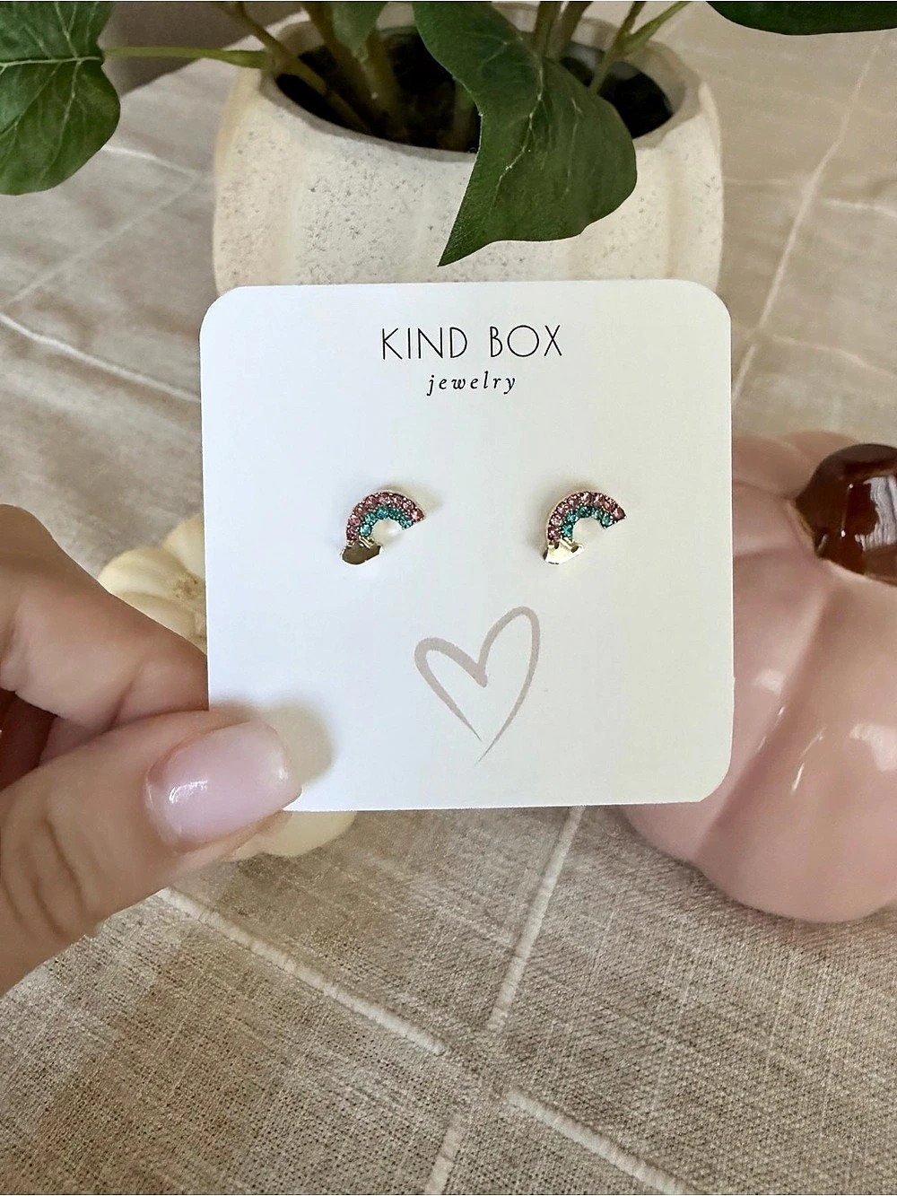KIND BOX Rainbow Heart Stud Earrings NWT